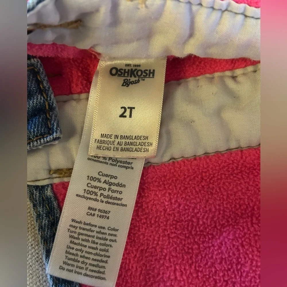 Vintage Osh Kosh B’ Gosh Overalls Denim Jeans Pink Fleece Lining Toddler Size 2T
